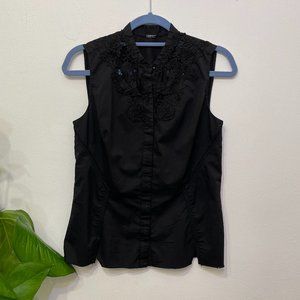 Elie Tahari Black Embroidered Sleeveless Blouse